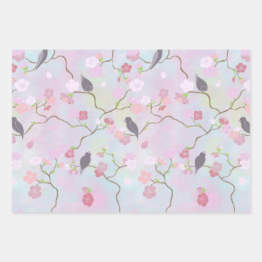 Cherry Blosbezems and Birds Wrapping Paper Set (Voorkant)
