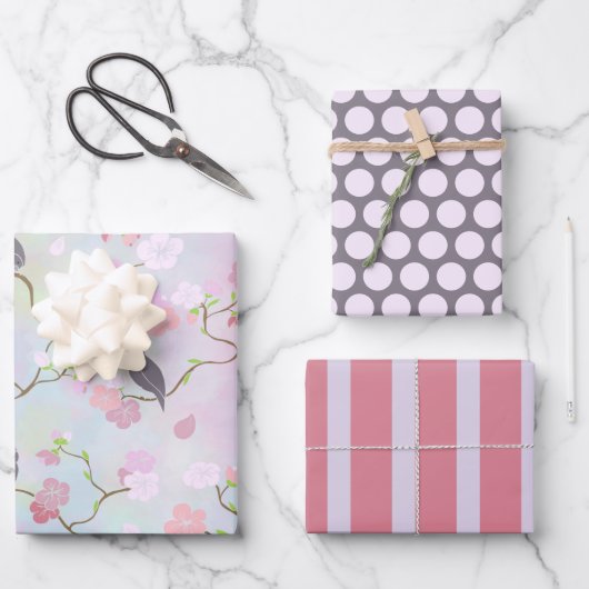 Cherry Blosbezems and Birds Wrapping Paper Set (Voorkant)