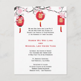 Cherry Blosbezems en Chinese lantaarns Wedding Kaart
