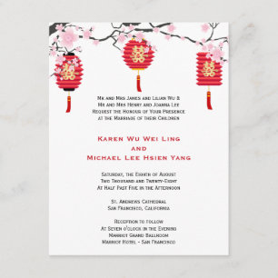 Cherry Blosbezems en Chinese lantaarns Wedding Kaart