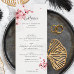 Cherry blosbezinkend roze, romantisch trouwmenu menu<br><div class="desc">Creëer om te coördineren met ons collectie "Roze Cherry Blossom Wedding", is dit aanpasbare trouwmenu perfect voor elk stijlvol, romantisch en elegant huwelijksdiner. Met een hedendaagse illustratie van roze waterverf kersen takken met bloemen en bloesems, is dit menu gemakkelijk aanpasbaar om de namen van de Bride en Groom, de trouwdatum,...</div>