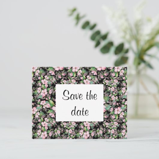 Cherry Blosbezon Black Save the Date Briefkaart (Staand voorkant)