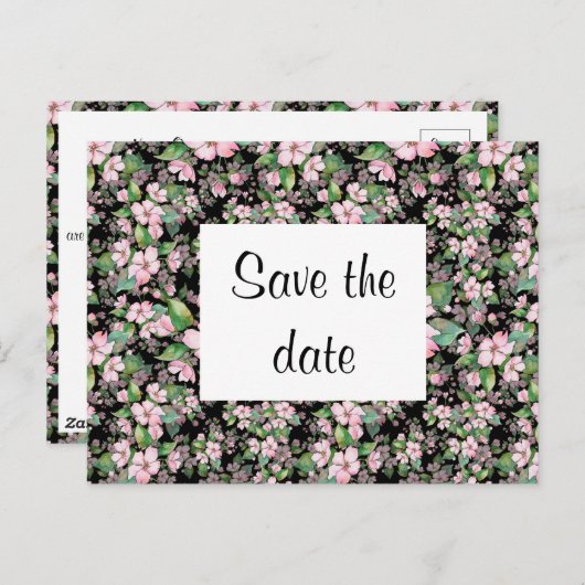Cherry Blosbezon Black Save the Date Briefkaart (Voorkant / Achterkant)