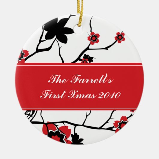 Cherry Blosesems Couples 1st Kerstmis Keramisch Ornament (Voorkant)