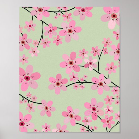 Cherry Blossom 07 Pastel Groen Poster (Voorkant)