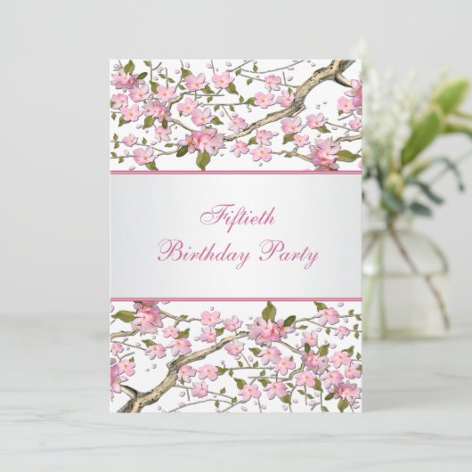 Cherry Blossom 50ste verjaardag Uitnodiging (Staand voorkant)