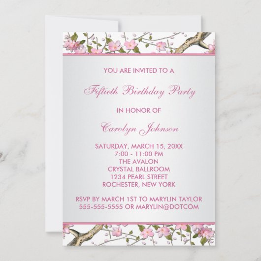 Cherry Blossom 50ste verjaardag Uitnodiging (Achterkant)