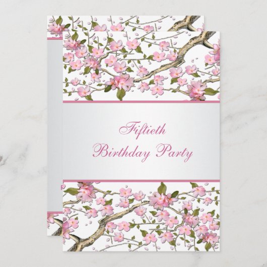 Cherry Blossom 50ste verjaardag Uitnodiging (Voorkant / Achterkant)