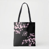 Cherry Blossom | Aangepast voor Floral roze zwart Tote Bag (Voorkant)
