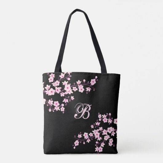 Cherry Blossom | Aangepast voor Floral roze zwart Tote Bag (Achterkant)