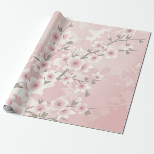 Cherry Blossom Abriot  Floral Pastel Cadeaupapier (Uitgerold)