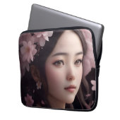 Cherry Blossom Adorned Girl Electronics Bag Laptop Sleeve (Voorkant Links)