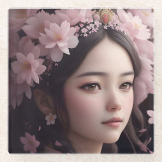 Cherry Blossom Adorned Girl Glazen Onderzetter
