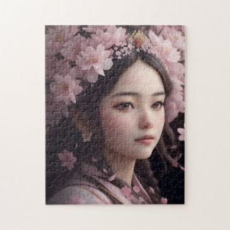 Cherry Blossom Adorned Girl Legpuzzel