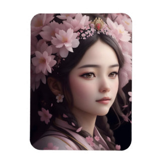 Cherry Blossom Adorned Girl Magneet
