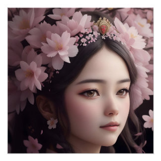 Cherry Blossom Adorned Girl Perfect Poster