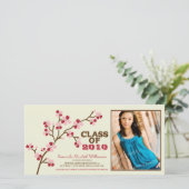 Cherry Blossom Afstuderen Aankondiging (rood) (Staand voorkant)