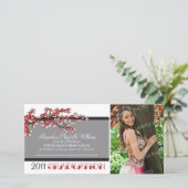 Cherry Blossom Afstuderen Aankondiging (zwart) (Staand voorkant)