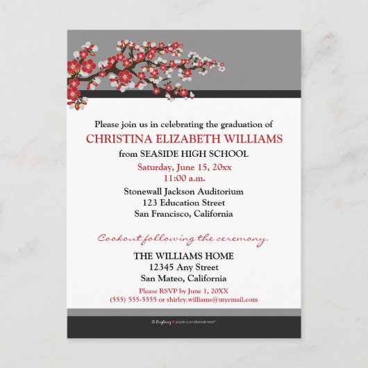 Cherry Blossom Afstuderen Aankondiging (zwart) (Voorkant)