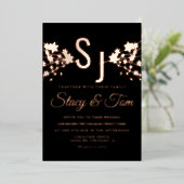 Cherry Blossom Ampersand Ppress Black Folie Uitnodiging (Staand Voorkant)