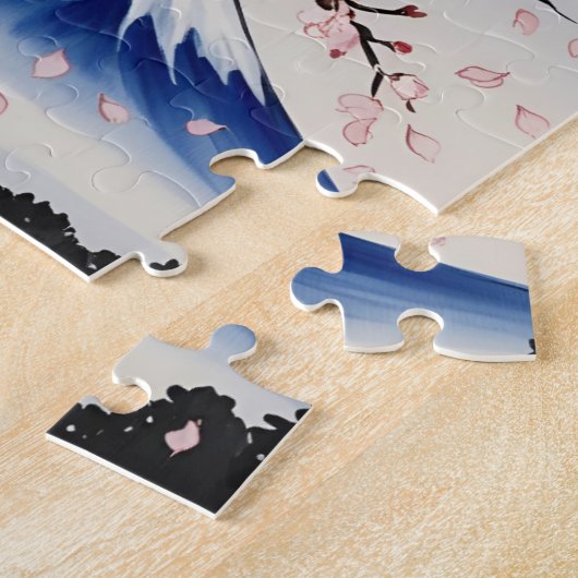 Cherry Blossom and Mount Fuji Jigsaw Puzzle Legpuzzel (Zijkant)