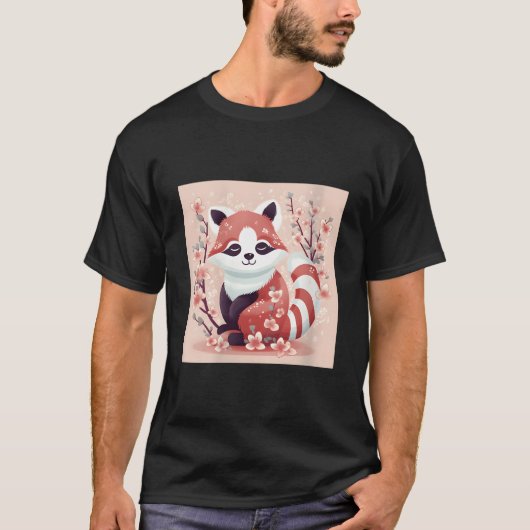 Cherry Blossom And Red Panda Work Beautiful Prints T-shirt (Voorkant)