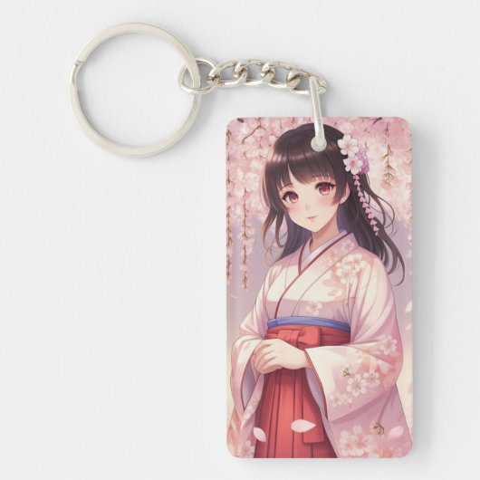 Cherry Blossom Anime Girl Sleutelhanger (Voorkant)
