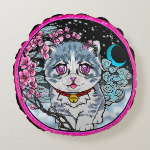Cherry Blossom Anime Snow kat Rond Kussen