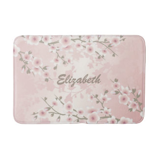 Cherry Blossom Apricot Vintage Floral Monogram  Badmat