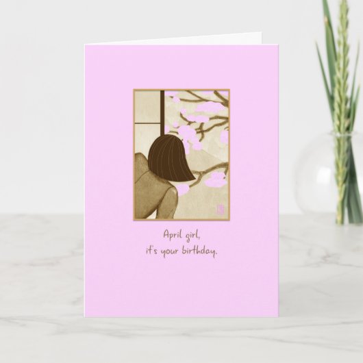 Cherry Blossom April Girl Birthday Kaart (Voorkant)