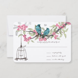Cherry Blossom Aqua Birds en Birdcage RSVP