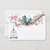 Cherry Blossom Aqua Birds en Birdcage RSVP Kaartje (Achterkant)