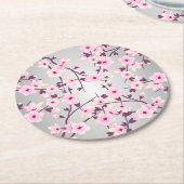 Cherry Blossom Asia Floral Pink Grey Ronde Kartonnen Onderzetter (Gebogen)