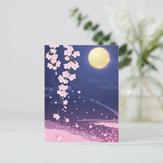 Cherry Blossom Asian Sakura met Night Sky Briefkaart (Staand voorkant)
