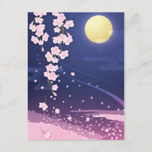 Cherry Blossom Asian Sakura met Night Sky Briefkaart