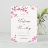 Cherry Blossom Autumn | Uitnodiging tot roze wedde (Staand voorkant)
