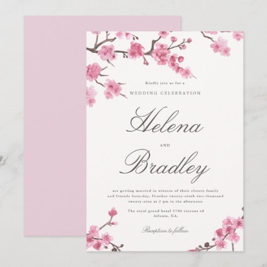 Cherry Blossom Autumn | Uitnodiging tot roze wedde (Voorkant / Achterkant)