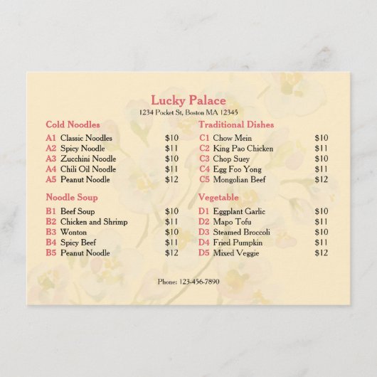 Cherry Blossom Aziatisch Restaurant Menu (Voorkant)