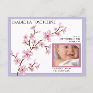 Cherry Blossom Baby Girl Geboorteaankondiging: lil Aankondigingskaart