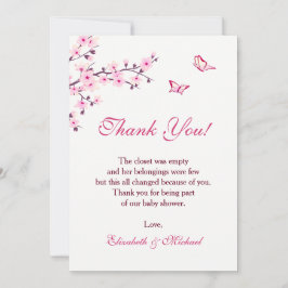 Cherry Blossom Baby shower Downloadbaar Bedankt Kaart