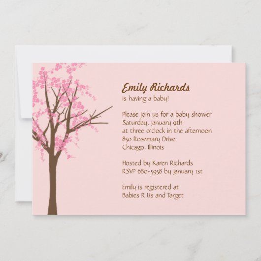Cherry Blossom Baby shower Invitation Kaart (Voorkant)