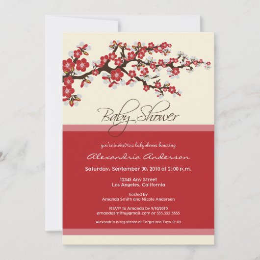 Cherry Blossom Baby shower Invitation (rood) Kaart (Voorkant)