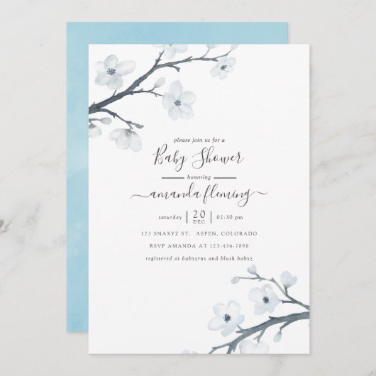 Cherry Blossom Baby shower Kaart (Voorkant / Achterkant)