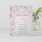 Cherry Blossom Baby shower Pink Grey Kaart (Staand voorkant)