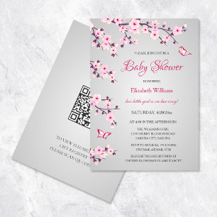 Cherry Blossom Baby shower Pink Grey Kaart