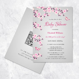 Cherry Blossom Baby shower Pink Grey Kaart
