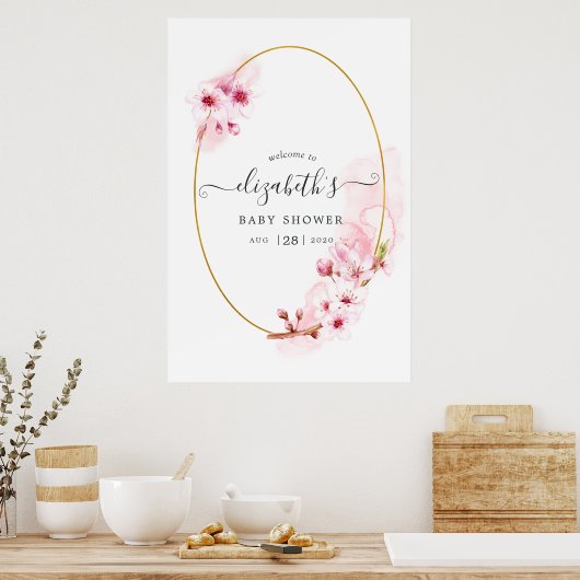 Cherry Blossom Baby shower Welcome Poster (Keuken)