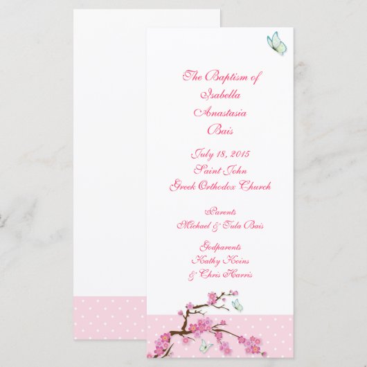 Cherry Blossom Baptismal Programme 1/5 Programmakaart (Voorkant / Achterkant)