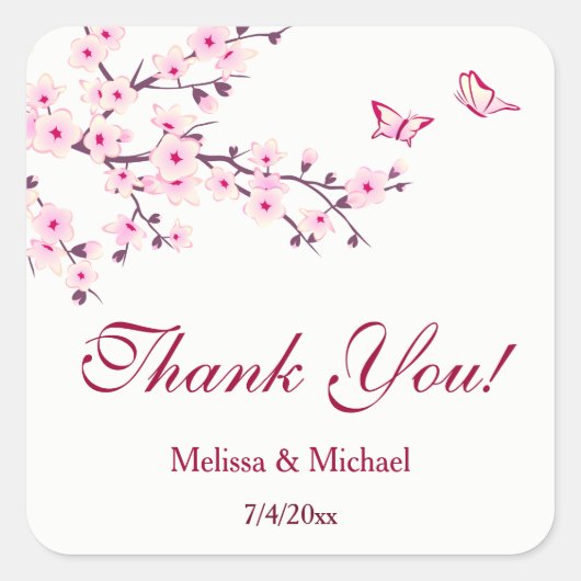 Cherry Blossom Bedankt voor je bruiloft Vierkante Sticker (Voorkant)