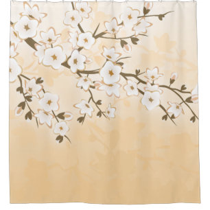 Cherry Blossom Beige Cream Asia Floral Douchegordijn